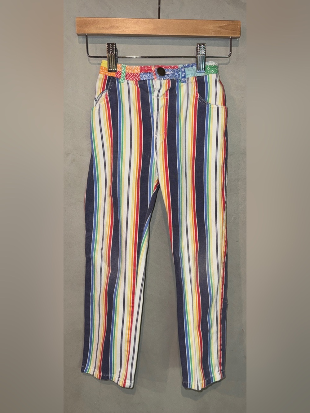 Little Bird Jools Oliver rainbow stripe denim pants patchwork pockets size 4-5